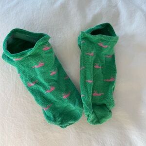 J. Crew Green Ankle Socks with Pink Whales